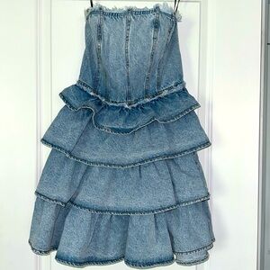 Tiered ruffle denim dress small